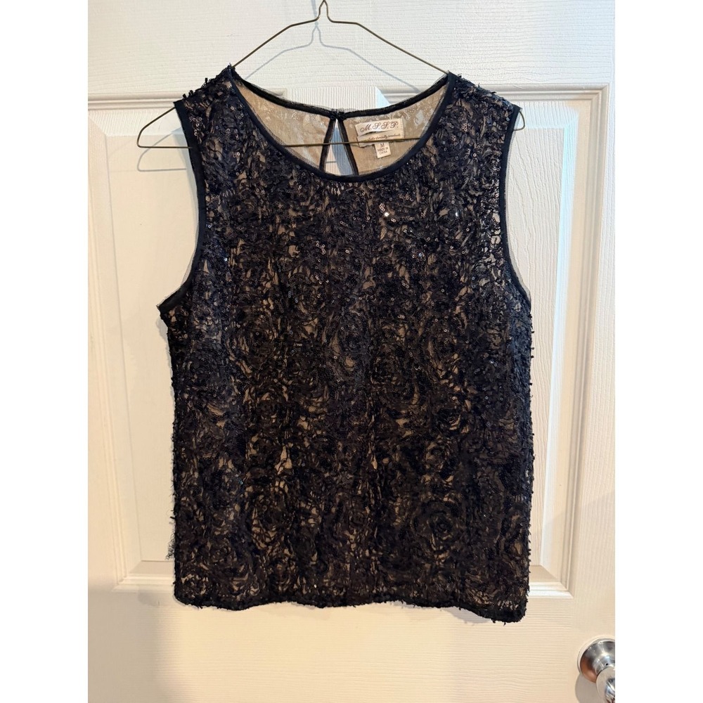 MSSP Max Studio Specialty Products Black Sequin Lace Sleeveless Top 4D09N31 M